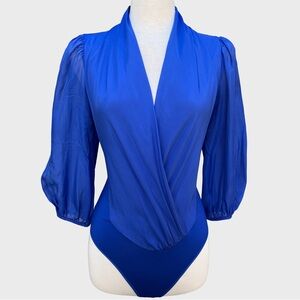 Marciano by Guess Silk Draped Bodysuit Royal Blue Size S